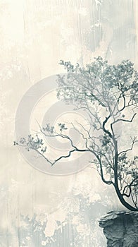 Solitary Tree on Abstract Textured Background Illustrating Serenity and Growth