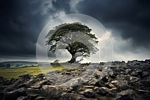 Solitary Tree Against Storm Clouds