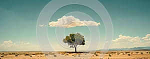 Solitary tree in a vast desert under a clear sky