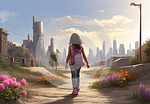 Solitary Wanderer: Young Girl in Dystopian Suburbia