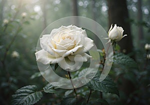 Solitary White Rose: Forest Elegance