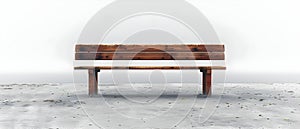 Solitary Wooden Bench Against Stark White, Minimalist Elegance. Concept Minimalist Photography, photo