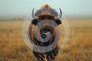 Solitude of the American Bison: A Portrait on the Plains. Concept Wildlife, Bison, Landscape,