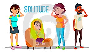Solitude Character Depression Concept Set Vector