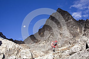 Solitude lady trekking in Himalayas region