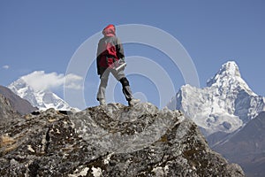 Solitude lady trekking in Himalayas region