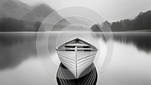 Solitude on a Misty Lake: A Serene Monochrome Landscape