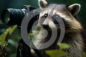 In solitude, a raccoon captures fleeting scenes, lens tinged with blur