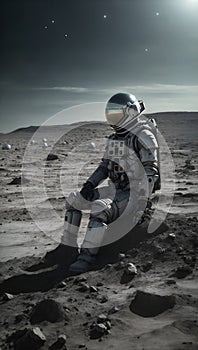 solitude Serenade: astronaut on the moon\'s wasteland. AI generated photo