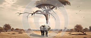 solitude stability surrealism dream tree concept nature surreal impossible elephant. Generative AI.