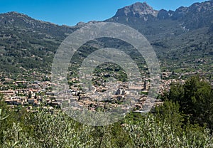 Soller Majorca aerial view from the mountains,