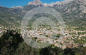 Soller Majorca aerial view from the mountains,