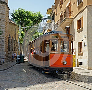 Vintage Tram leaving Soller Mallorca