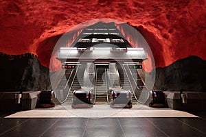 Solna station in the Stockholm subway station is a personal favorite with deep reds and blacks and resembles something from a photo