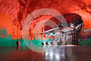 Solna station, Stockholm, Sweden. A popular metro station in the Swedish capital. Architectural landscape.