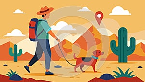 A solo adventurer heads out into the desert her loyal dog by her side both sporting GPS trackers to navigate through the