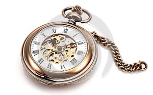 Solo Capture of Old Pocket Watch on White Background