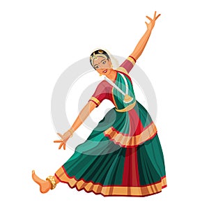 Solo dance performed by girl with hindi accessories. Bharatanatyam woman