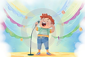 solo kid belting out a song on karaoke stage