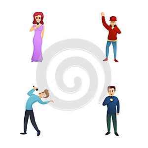 Solo performance icons set cartoon vector. Singer performance