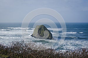 The solo rock cliff on the cold coastline