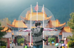 Solo travel female tourist at Chongsheng Temple in Dali old town,Yunnan ,China