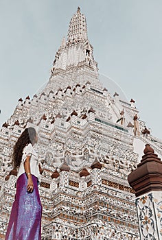 Solo Traveler at Main Pagoda at Wat Arun, Bangkok, Thailand