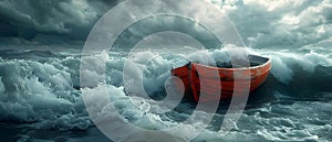 Solo Vessel Braving the Stormy Sea. Concept Adventure, Courage, Sea Voyage, Solo Vessel, Stormy