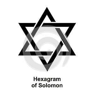 Solomon Hexagram. The Star of David. Black glyph icon. Magen David. Six-pointed geometric star. State symbol of Israel.
