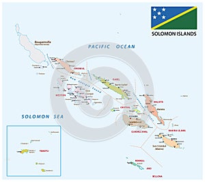 Solomon Islands administrative and political map with flag