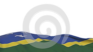 Solomon Islands fabric flag waving on the wind loop. Solomon Islands embroidery stiched cloth banner swaying on the breeze. Half-