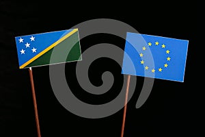 Solomon Islands flag with European Union EU flag on black