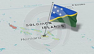 Solomon Islands, Honiara - national flag pinned on political map