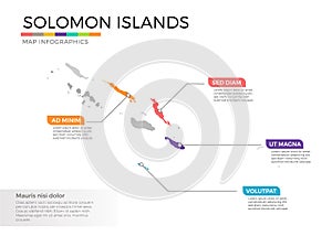Solomon Islands map infographics vector template with regions and pointer marks