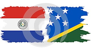 Solomon Islands and Paraguay grunge flags connection vector