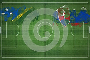 Solomon Islands vs Slovakia Soccer Match, national colors, national flags, soccer field, football game, Copy space