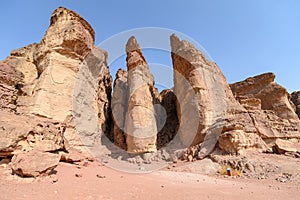 Solomon Pillars in Timna Park, Israel. Amazing destination for summer travel photo