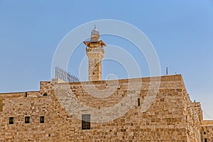Solomon's temple and Al-Aqsa Mosque minaret Jerusalem