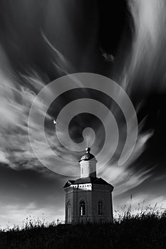 Solovki island, Russia. Chapel of Constantine in Solovetsky Monastery against the backdrop of cloudy sky