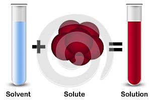Solute, solvent and solution isolated with red solute