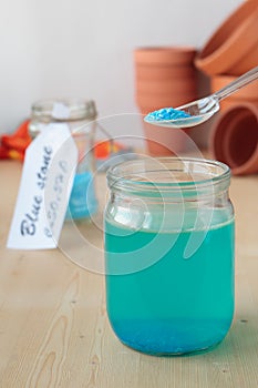 Solution of copper sulphate in glass jar