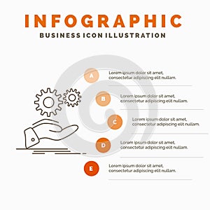 solution, hand, idea, gear, services Infographics Template for Website and Presentation. Line Gray icon with Orange infographic