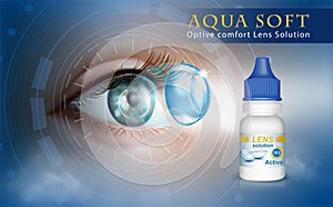 Solution for lenses. Human eye with a lens.