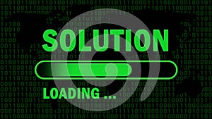 SOLUTION lettering - loading progress bar in front of black background- letters and graphic elements in green color