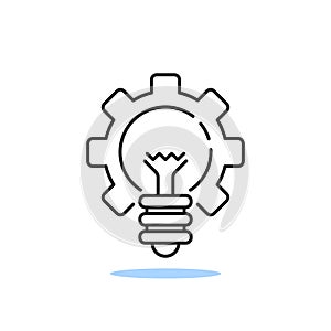 solution logo with thin line light bulb and gear