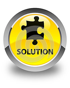 Solution (puzzle icon) glossy yellow round button