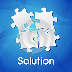 Solution and puzzle pieces over blue background, flat design
