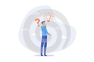 Solution to solve problem, asking question and answer, discover idea, solving business difficulty concept, flat vector modern