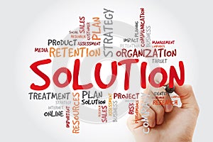SOLUTION word cloud with marker, business concept background