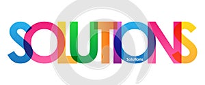 SOLUTIONS colorful overlapping letters banner